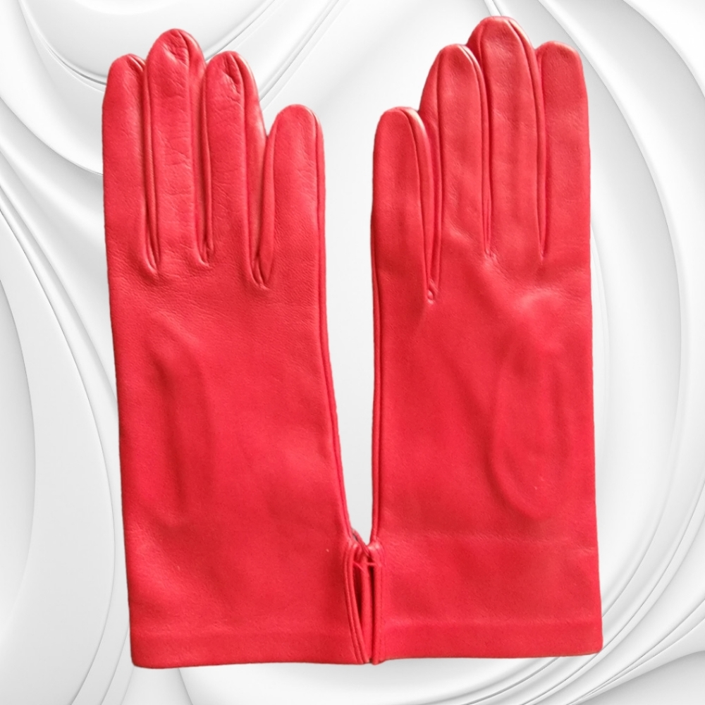 VINTAGE 60s Unlined Red Leather Gloves NWOT Sz.6.5